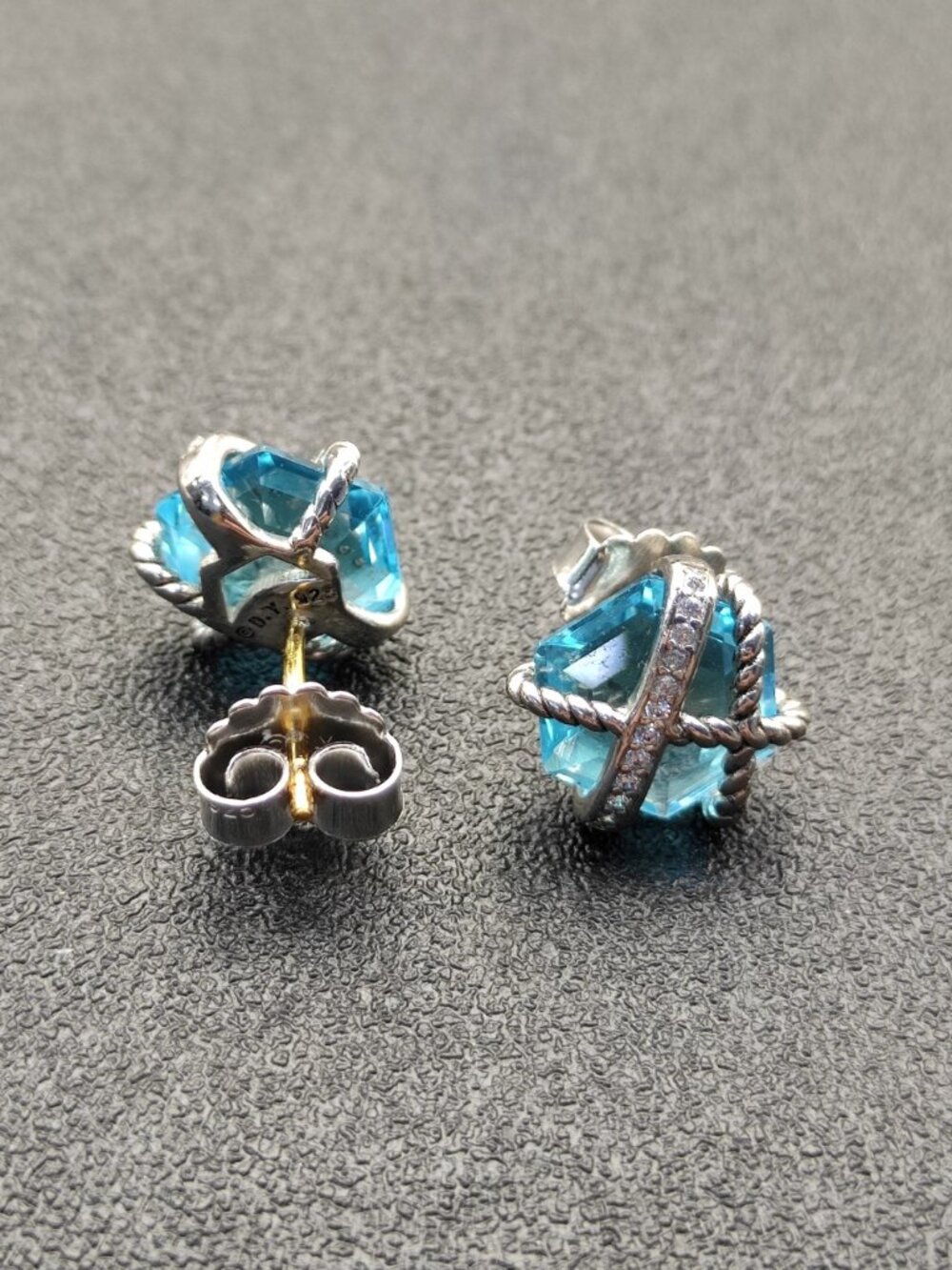 David Yurman Hexagon-Cut Blue Crystal Stud Earrings